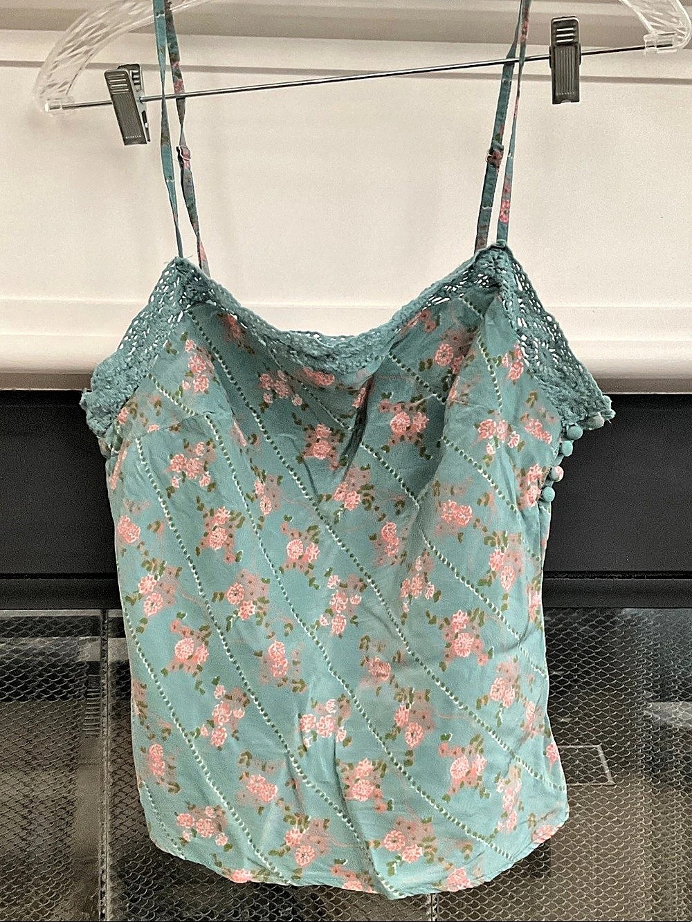 Free People Fiorella Crochet Tank Floral Camisole Green & Pink Size Small